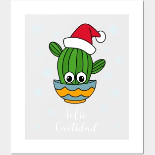 Feliz Cactidad - Cactus With A Santa Hat In A Bowl Posters and Art